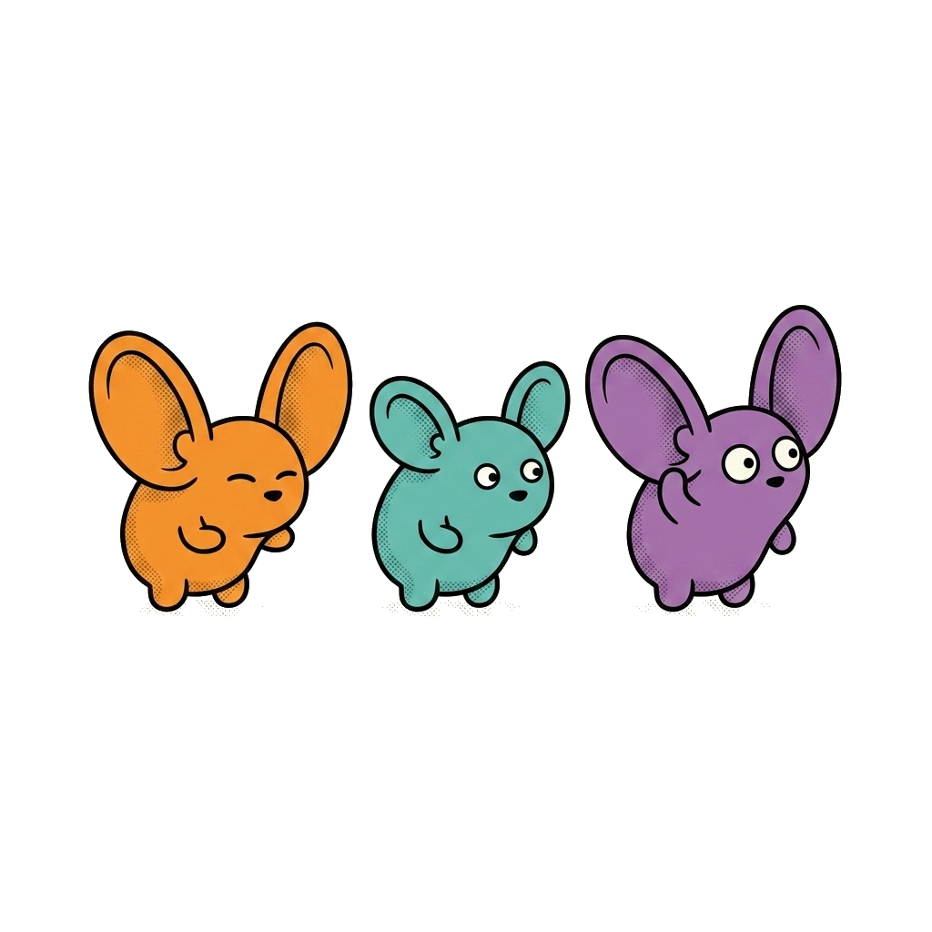 Three creatures in a row, each growing larger ears — listening is contagious